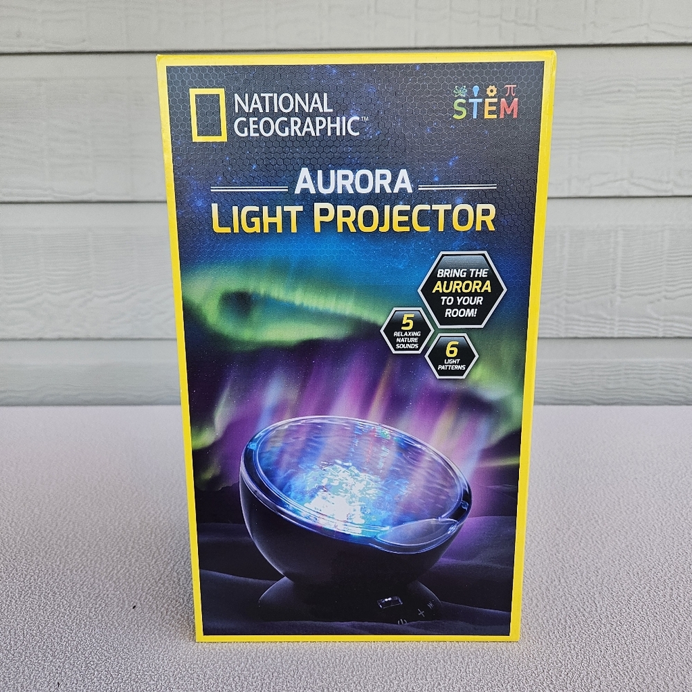 National Geographic Aurora Light Projector STEM 6 Light Patterns 5 Nature Sounds